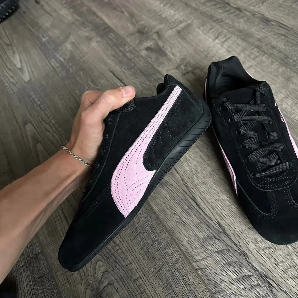 Cute Black Pink Suede Slim Sporty Puma Speedcat Low Top Driving Shoe Sneaker